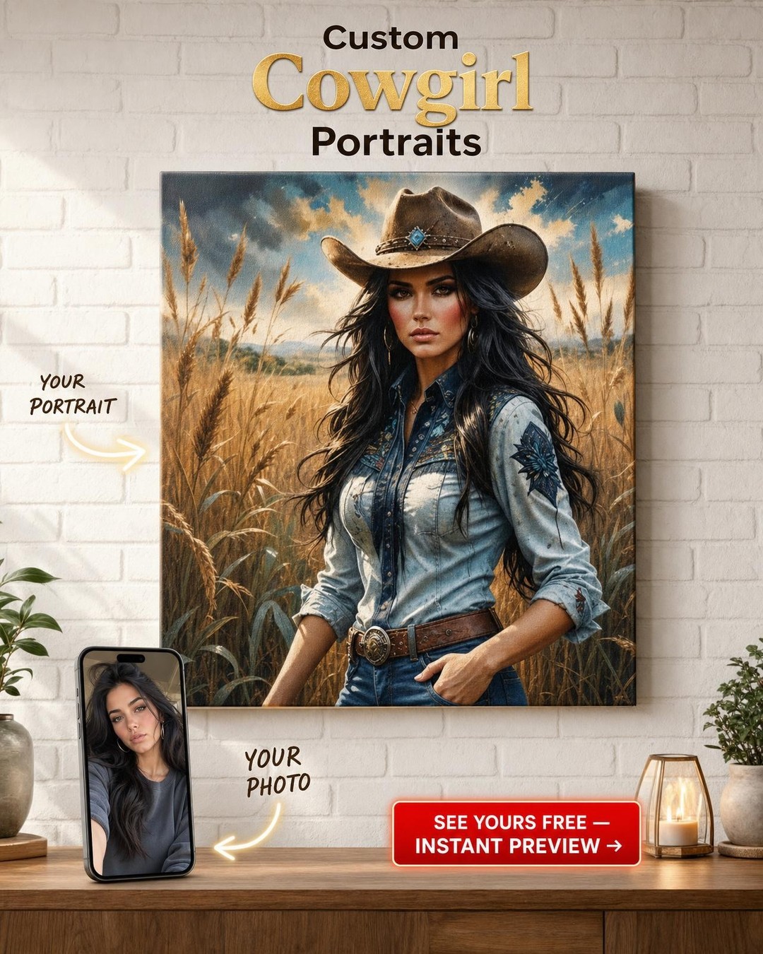 Heroic Cowgirl Canvas – Custom Western Art