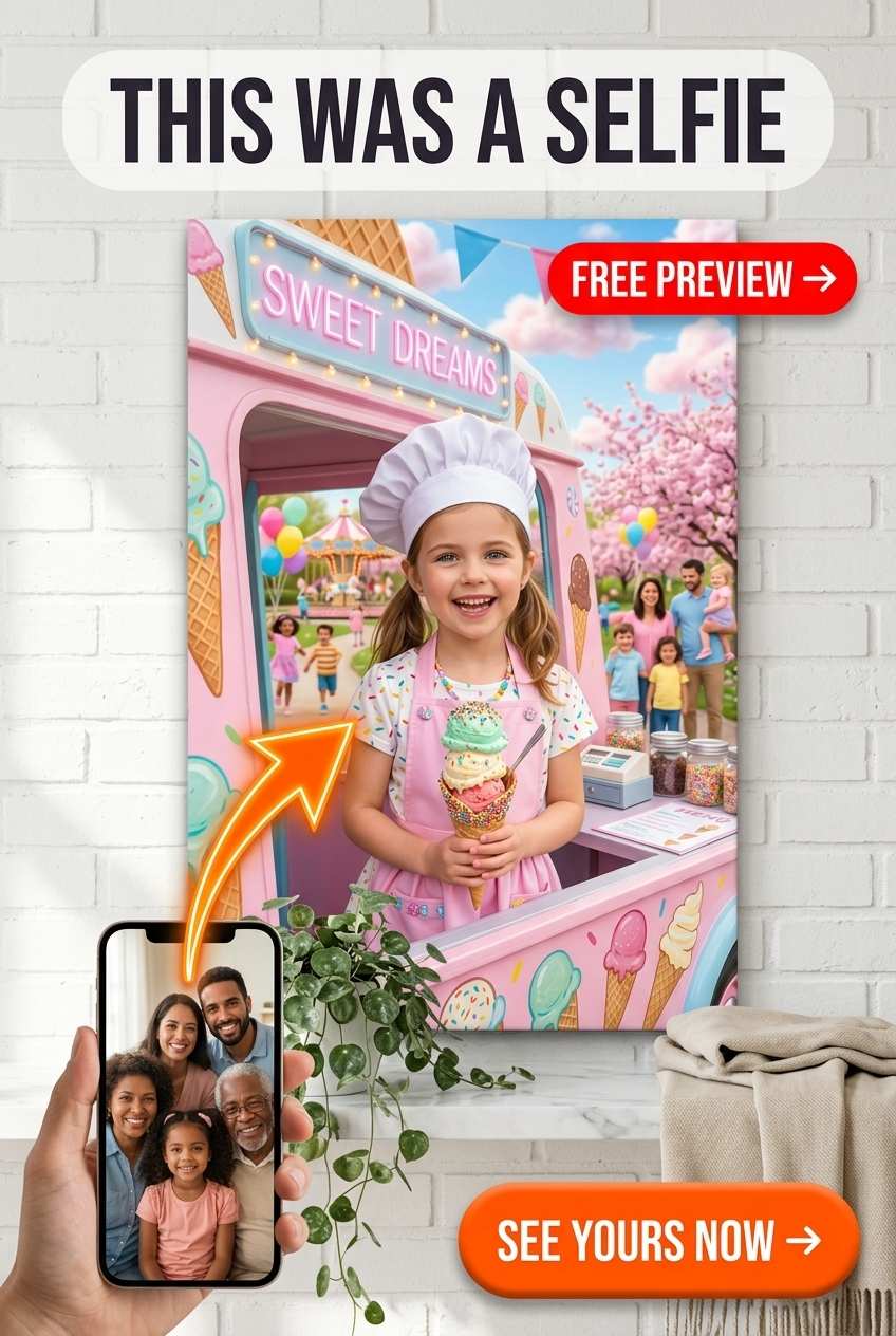 Custom Birthday Family Portrait — Festive Ice Cream Canvas Art