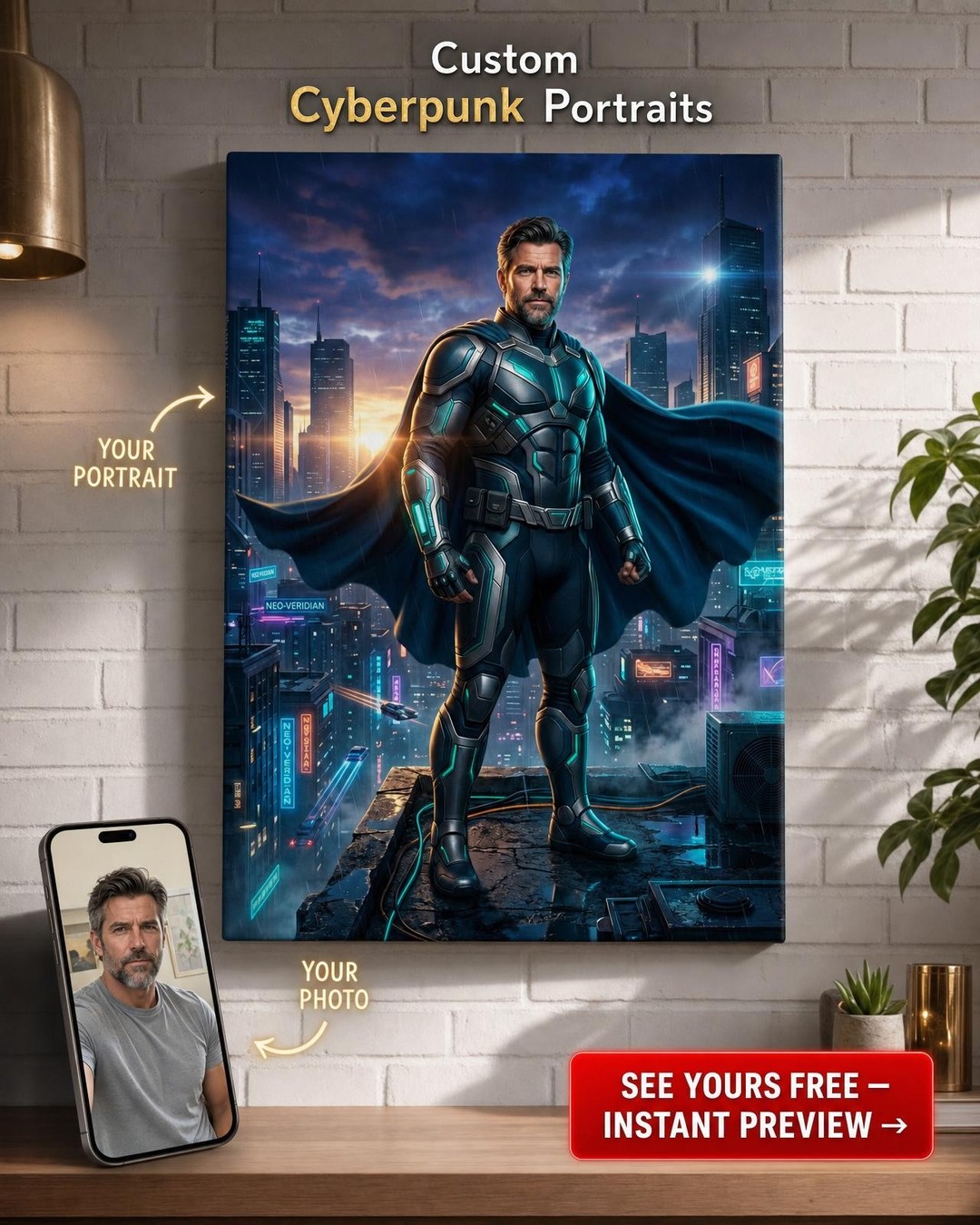 Portret Personalizat Supererou Tată: Gardianul Orașului - Bărbat