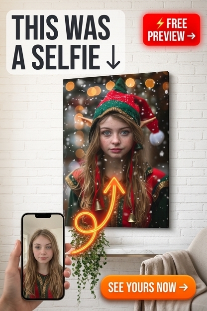 Custom Christmas Single Woman Portrait — Whimsical Elf Canvas from Photo