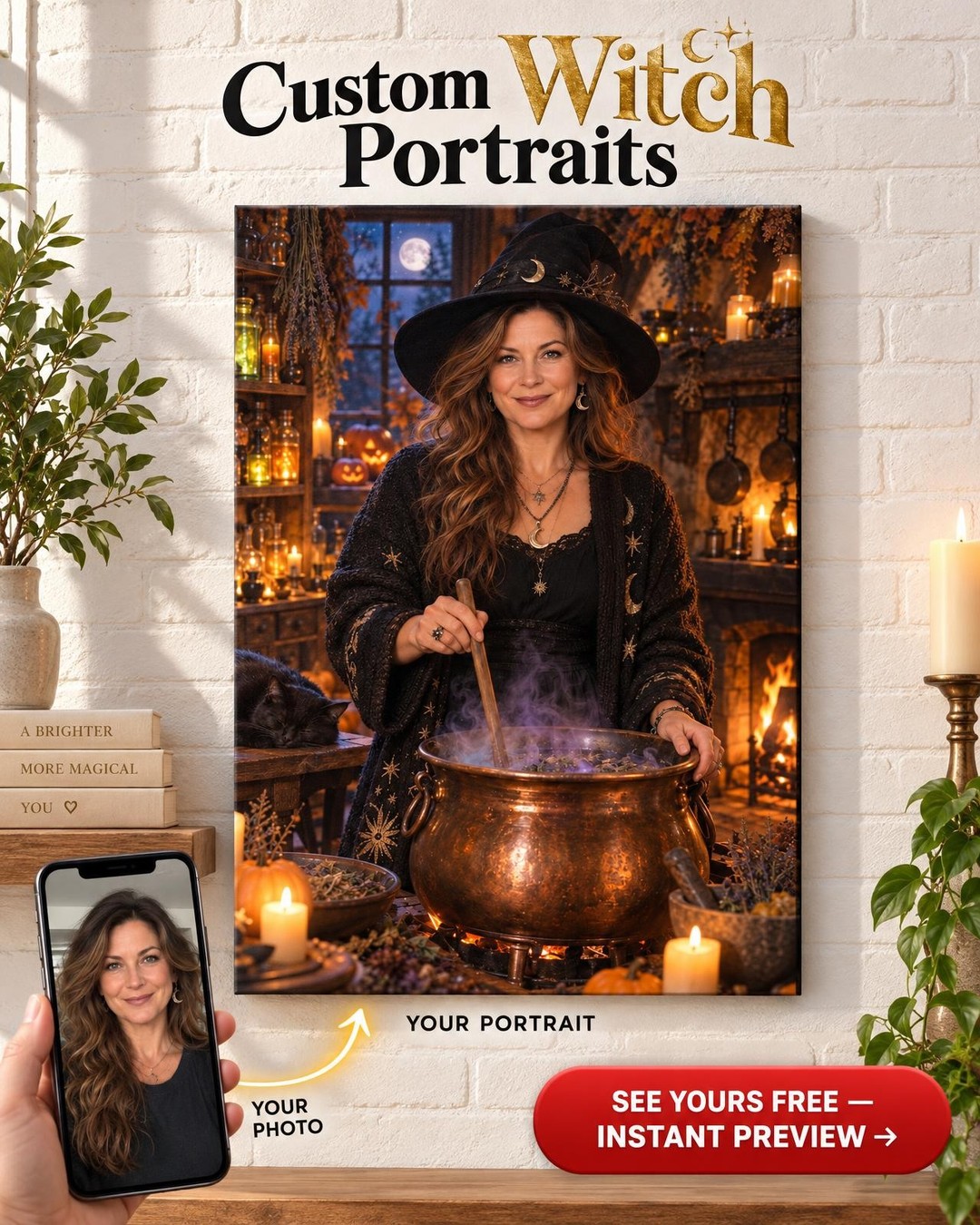 Cozy Witch Cottage Custom Portrait from Photo | Personalized For Her Gift