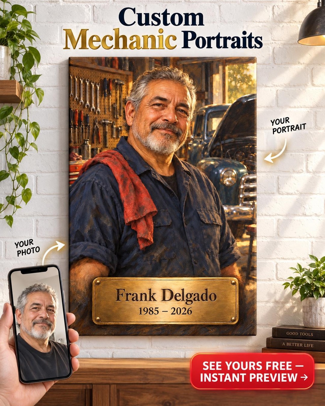 Mechanic Retirement Nameplate Custom Portrait from Photo