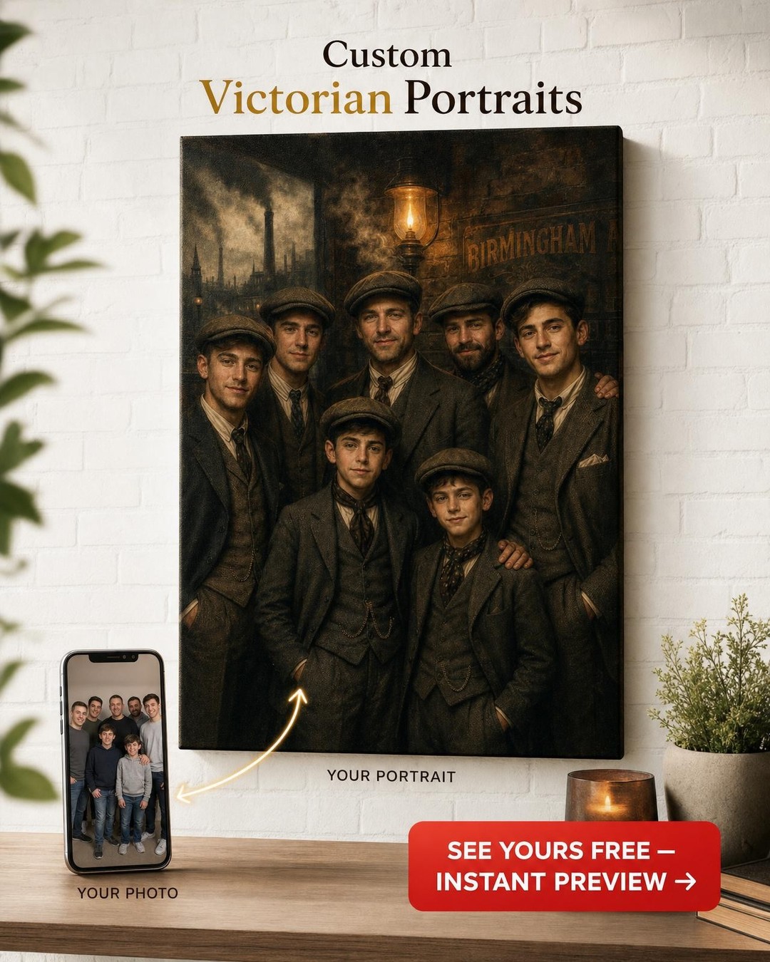 Custom 1920s Group Portrait | Vintage Canvas Gift