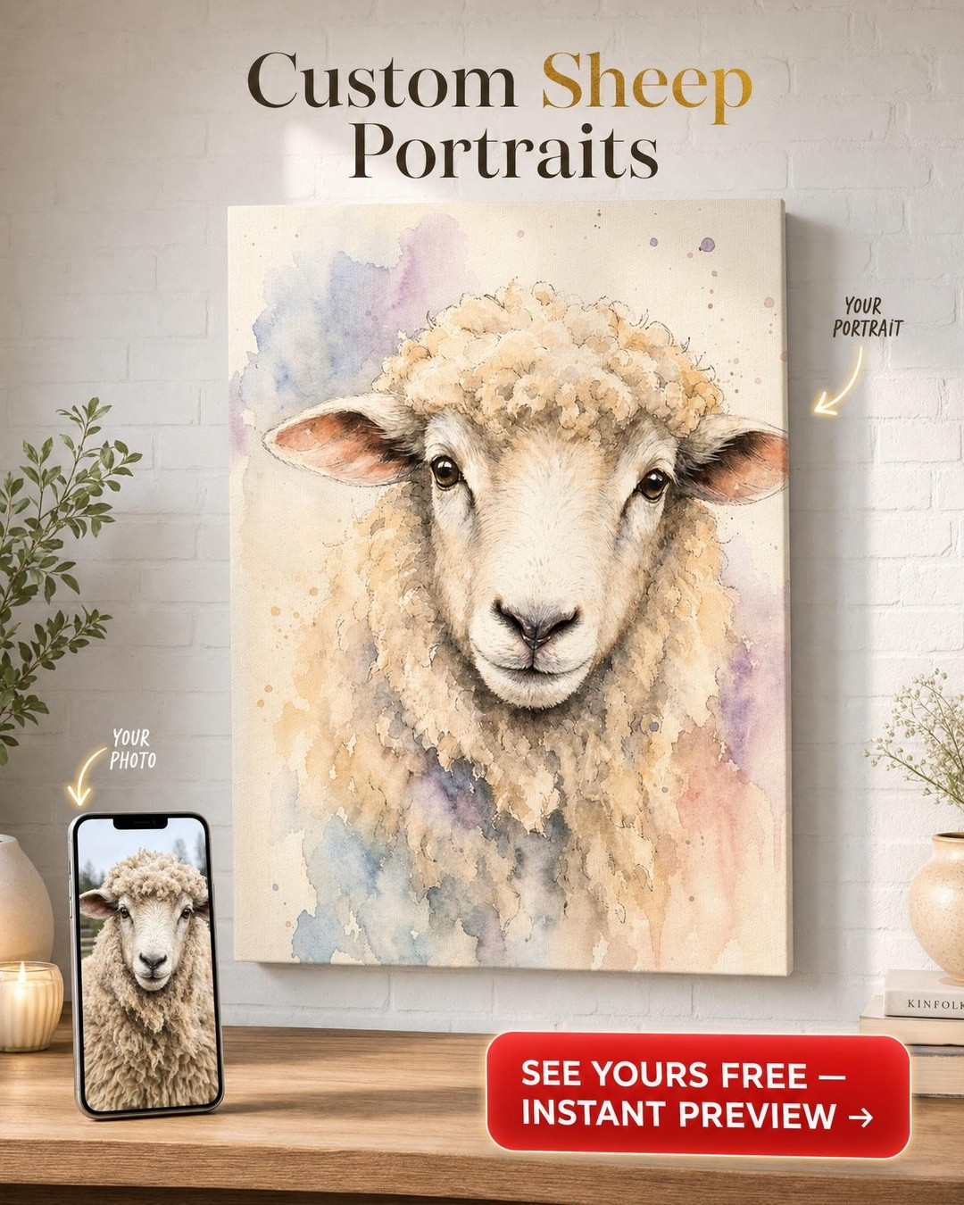 Custom Watercolor Dog Portrait — Serene Pet Canvas from Photo