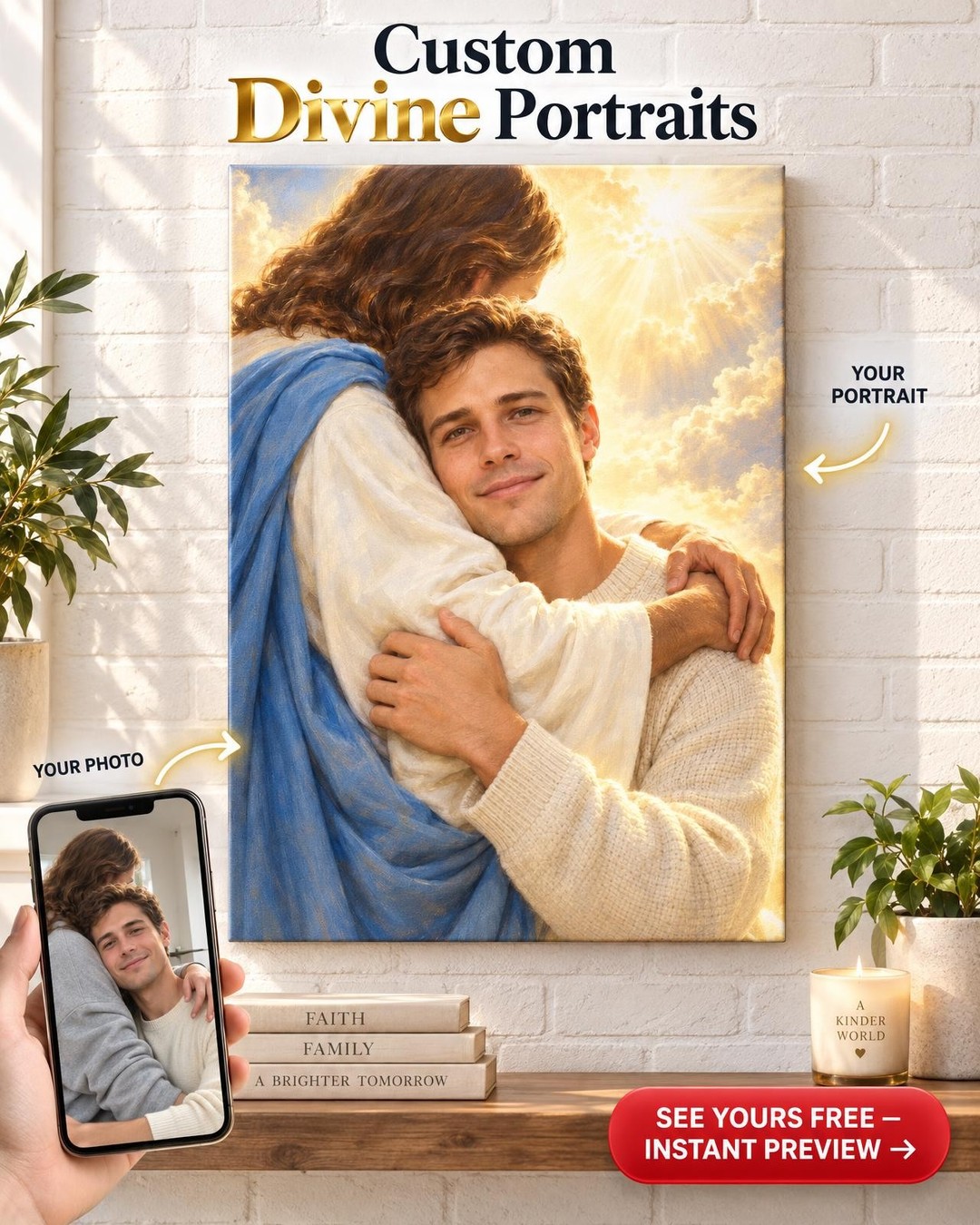 Safe in His Arms Son Memorial Custom Portrait from Photo | Personalized For Him Gift