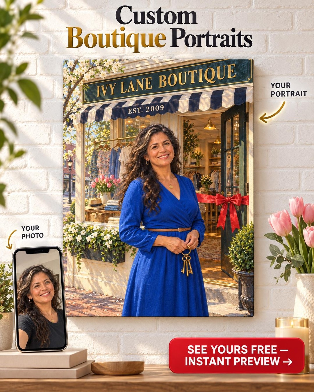 Opening Day Custom Portrait from Photo | Personalized Her Business Portrait Gift