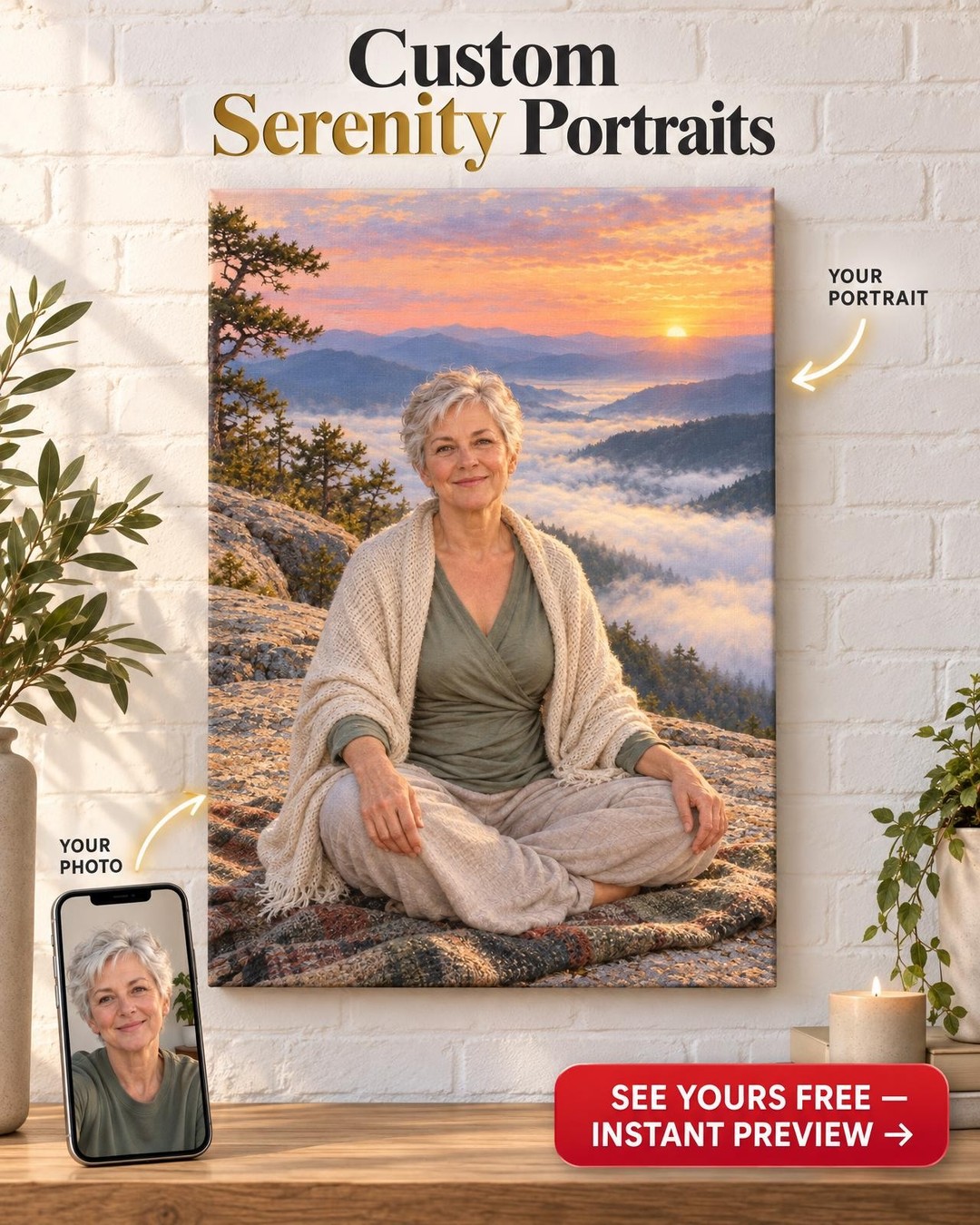 Sunrise Meditation Custom Portrait from Photo | Personalized Serenity Canvas Gift