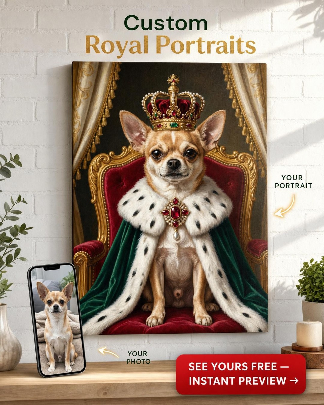 Custom Royal Dog Portrait — Regal Pet Canvas from Photo