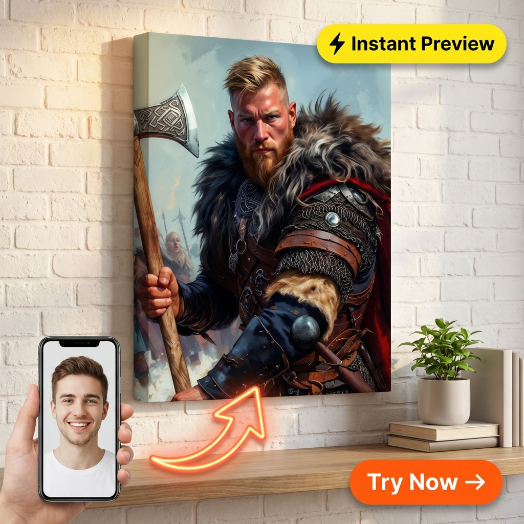 Viking Custom Portrait from Photo | Personalized Gift for Him