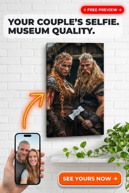 Custom Viking Couple Portrait — Heroic Canvas from Photo