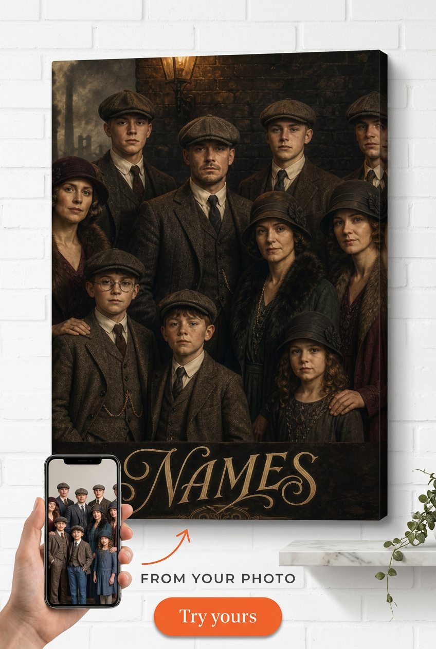 Custom 1920s Birmingham Family Clan Portrait from Photo | Personalized Undefined Gift