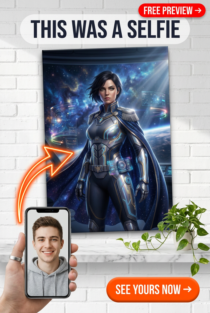 Custom Sci-Fi Portrait for Him — Heroic Space Warrior Canvas