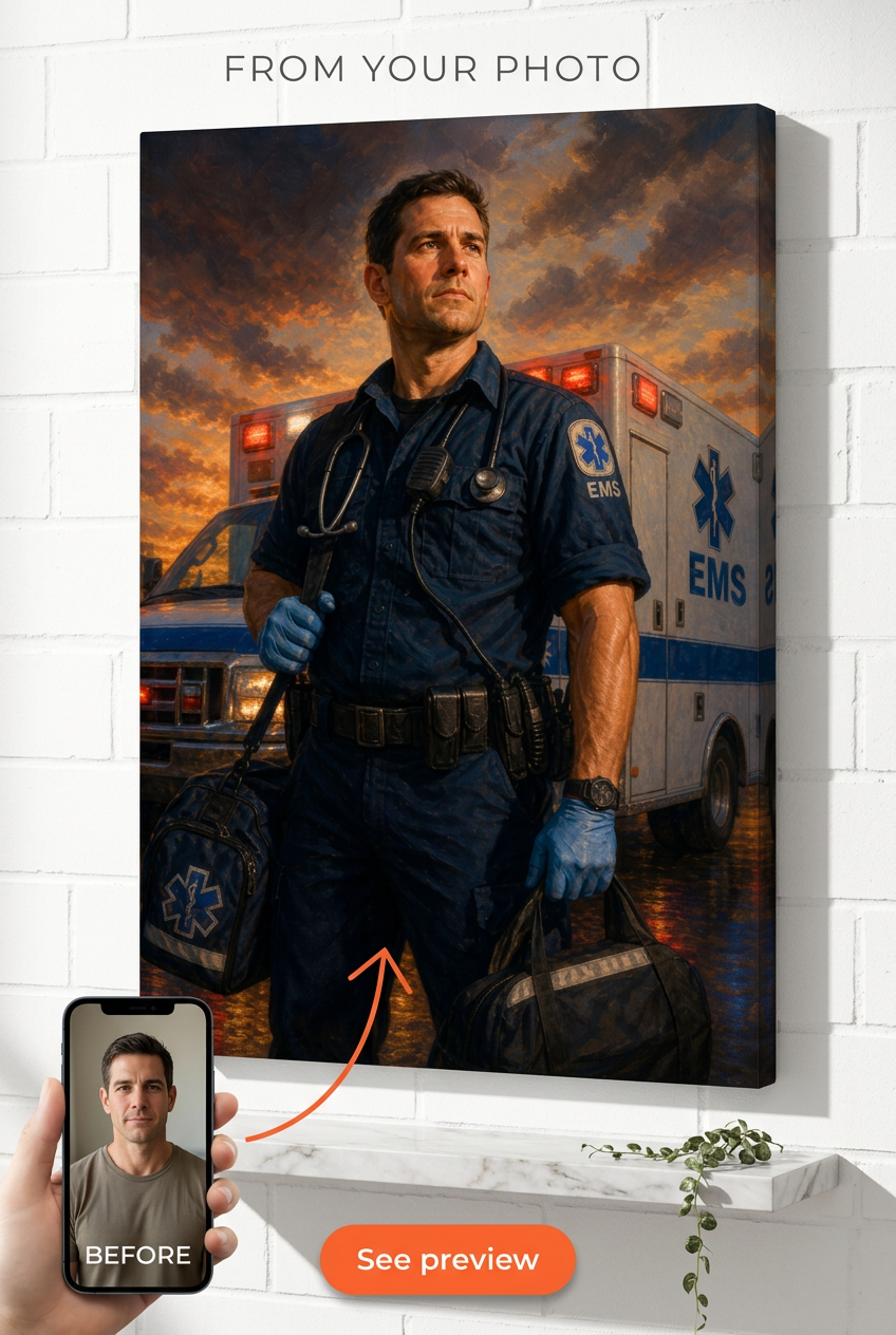 Custom First Responder Portrait — Heroic EMT Canvas Gift