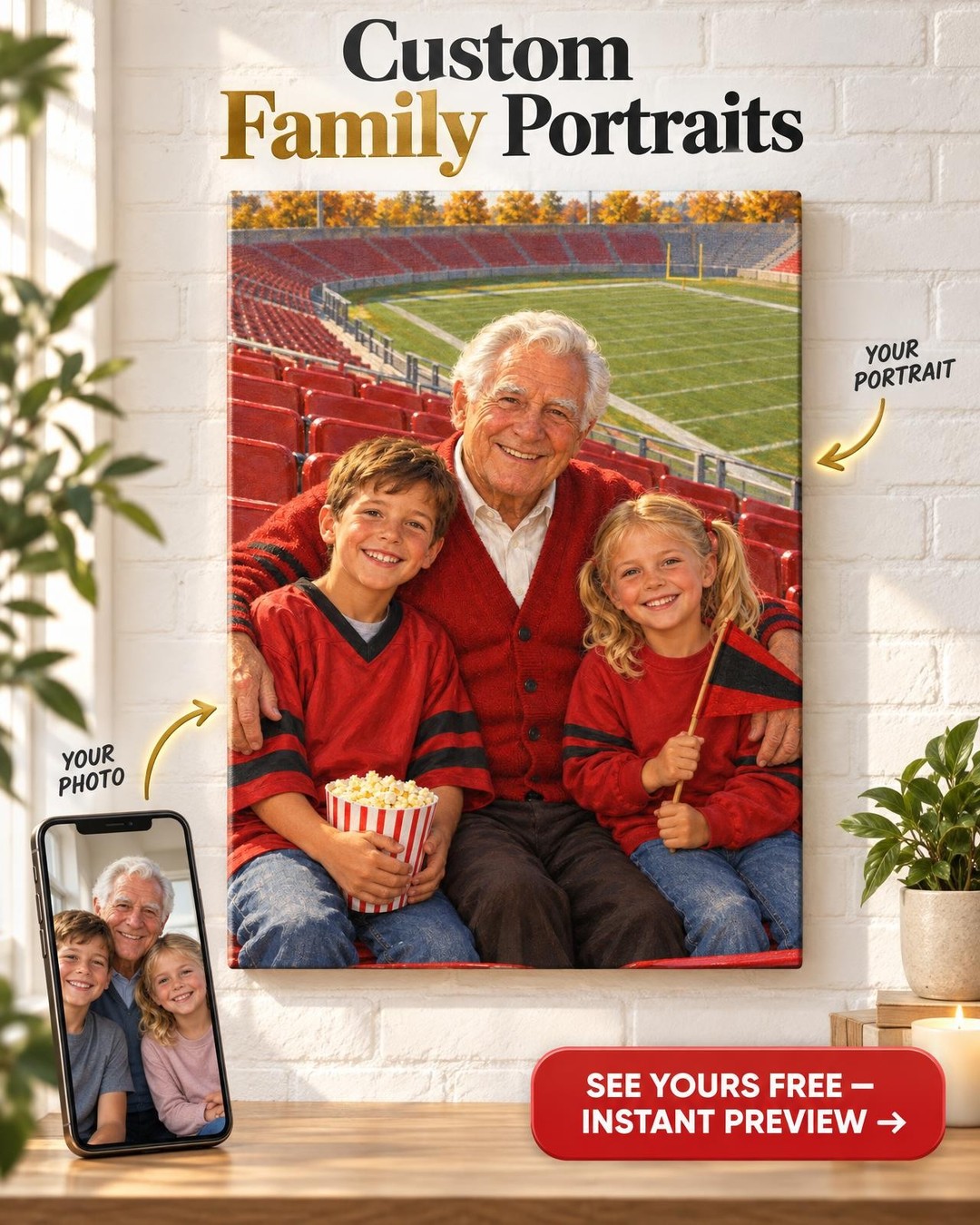 Grandpa’s First Game Custom Portrait from Photo | Personalized Game Day Gift