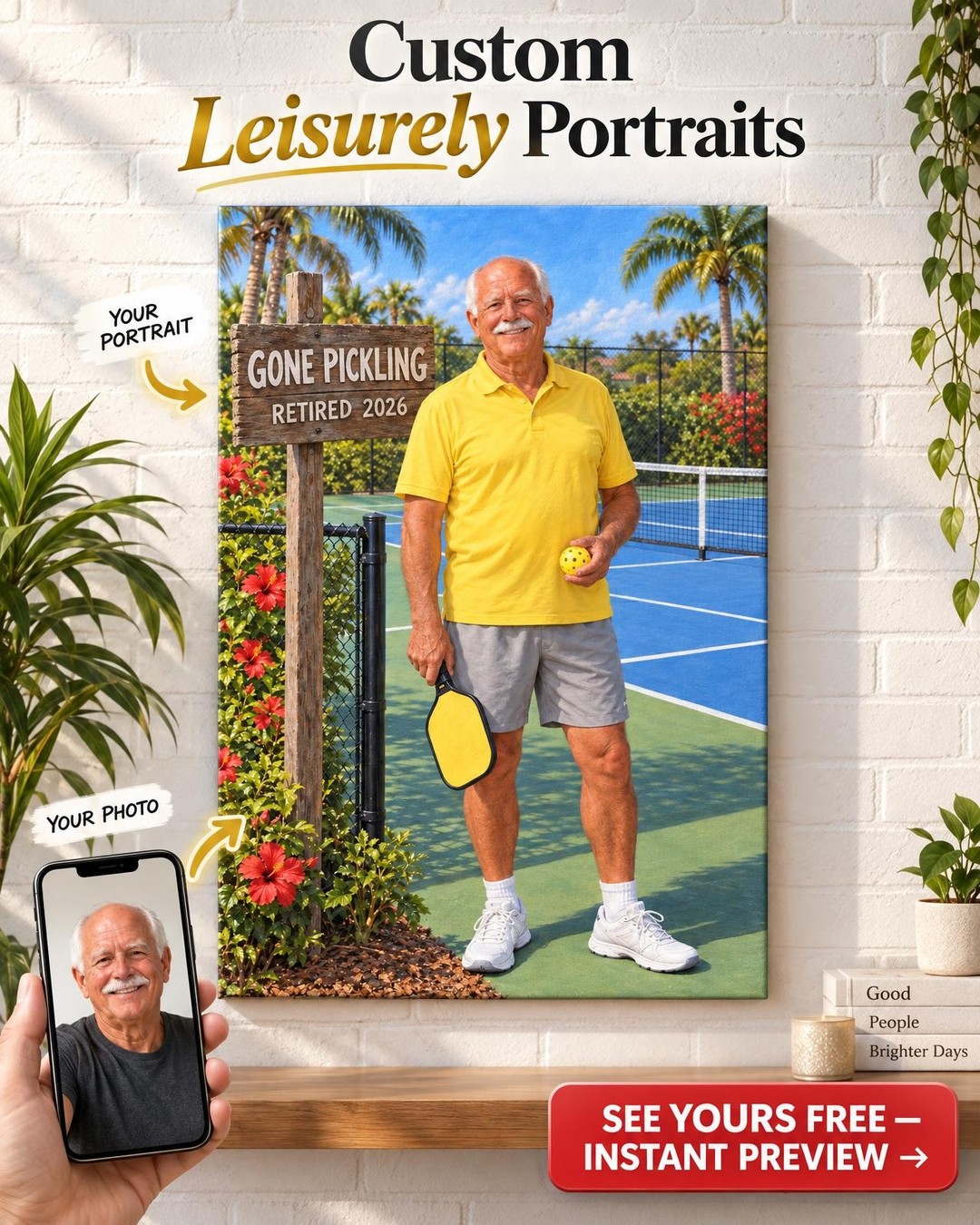 Gone Pickling Retirement Custom Portrait from Photo | Personalized Pickleball Gift