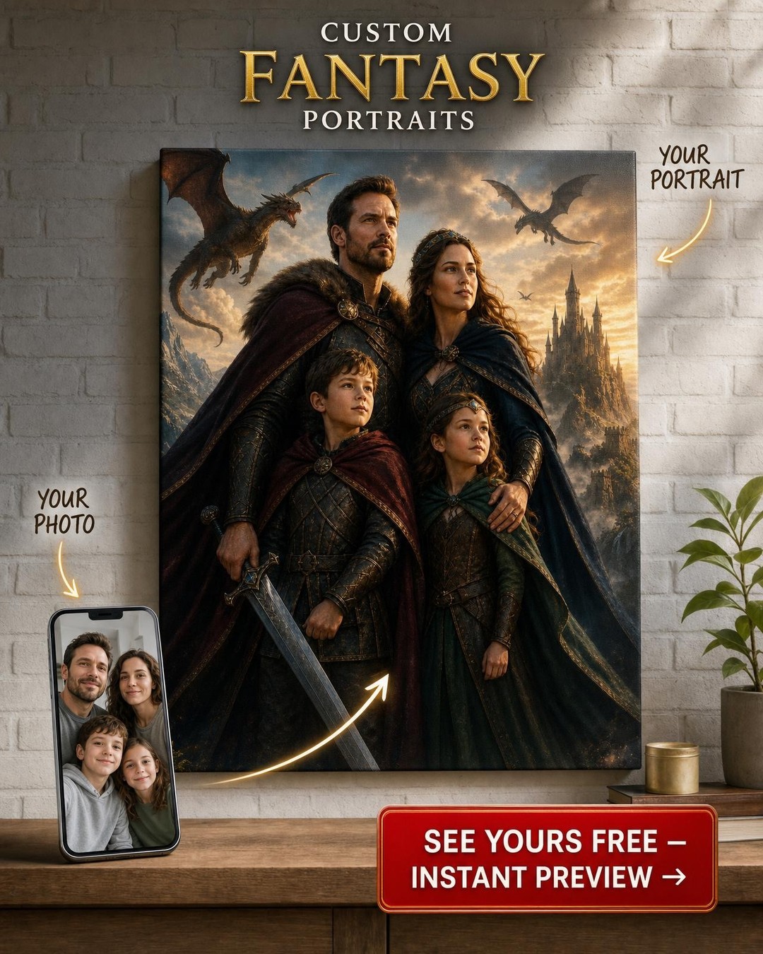 Custom Fantasy Movie Poster Family Portrait from Photo | Personalized Gift