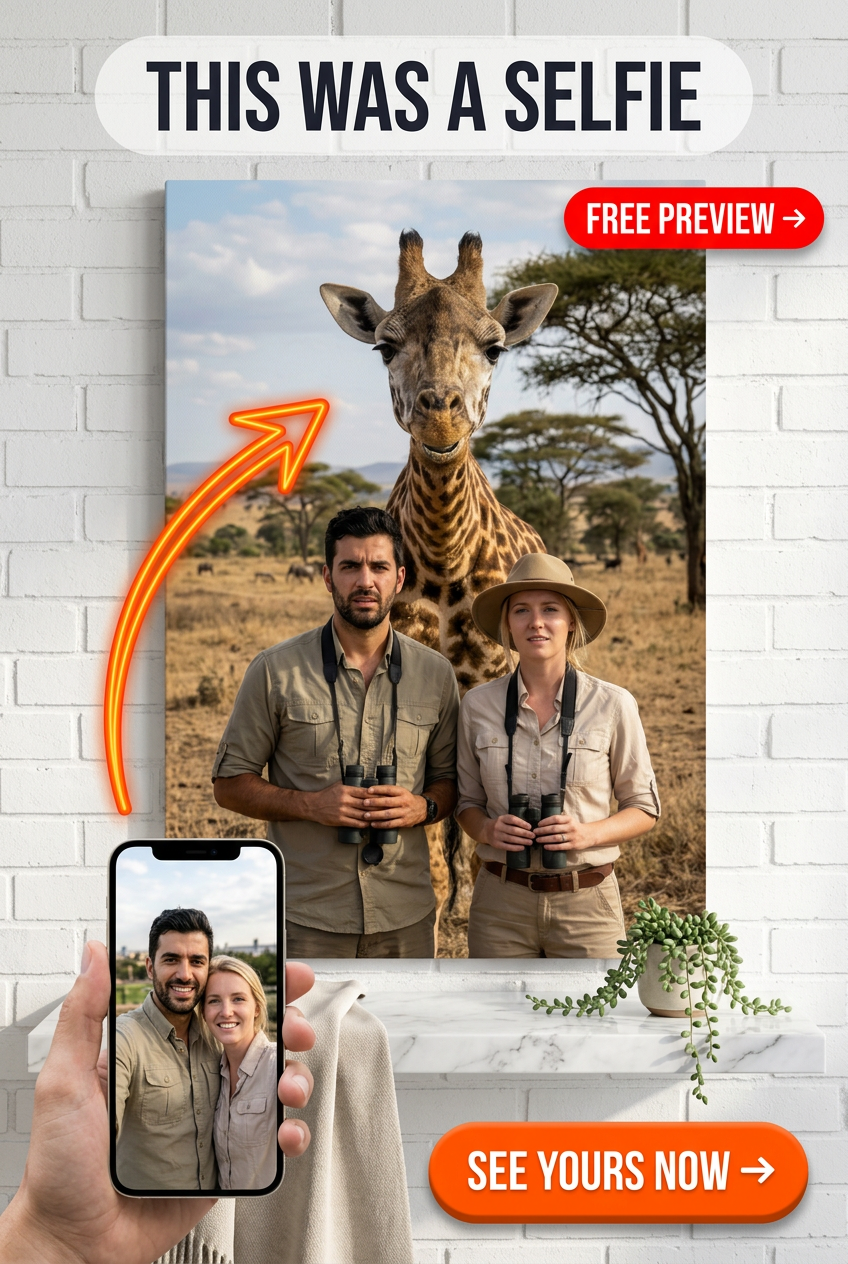 Spersonalizowany Portret Safari z Żyrafą Photobomb