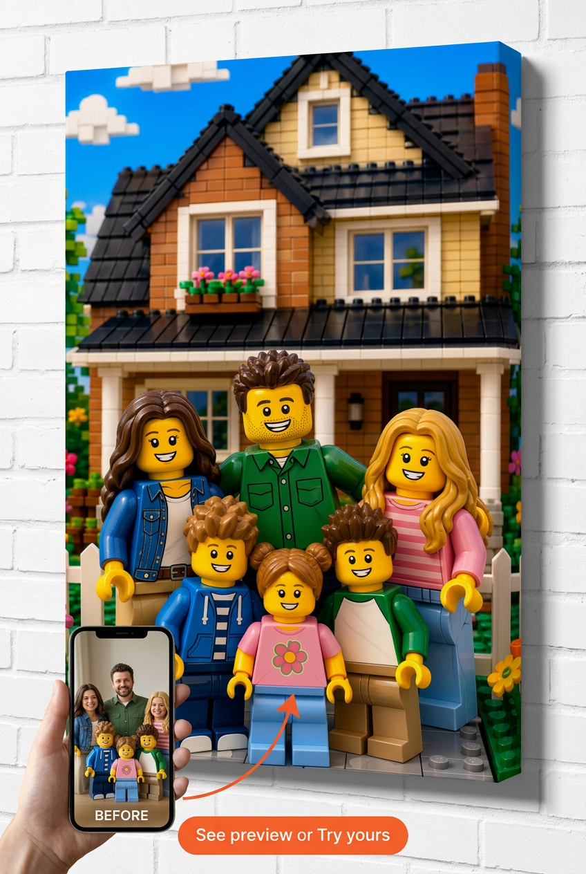 Custom Brick Minifigure Family Portrait from Photo | Personalized Gift