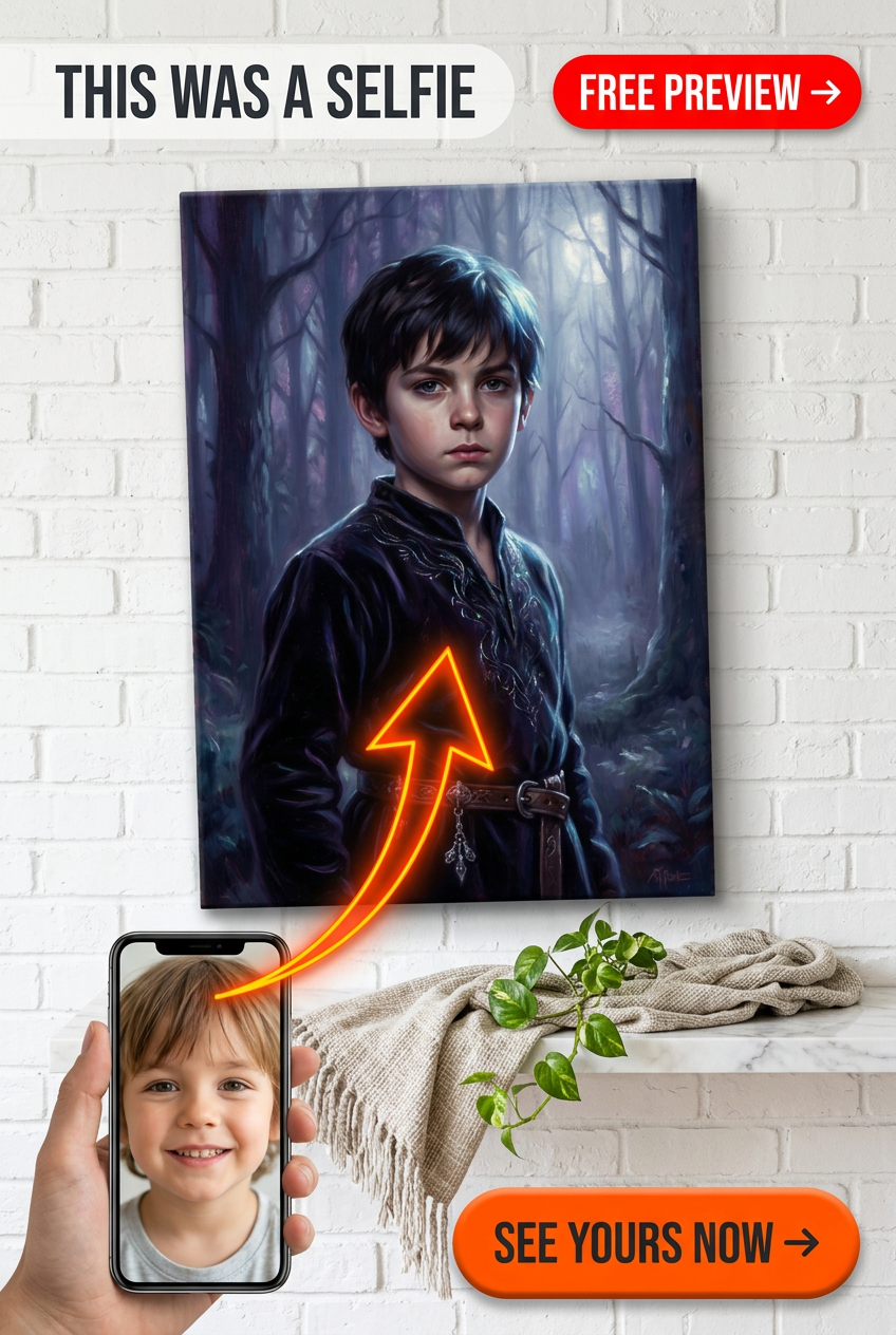 Custom Fantasy Boy Portrait — Serene Forest Canvas from Photo