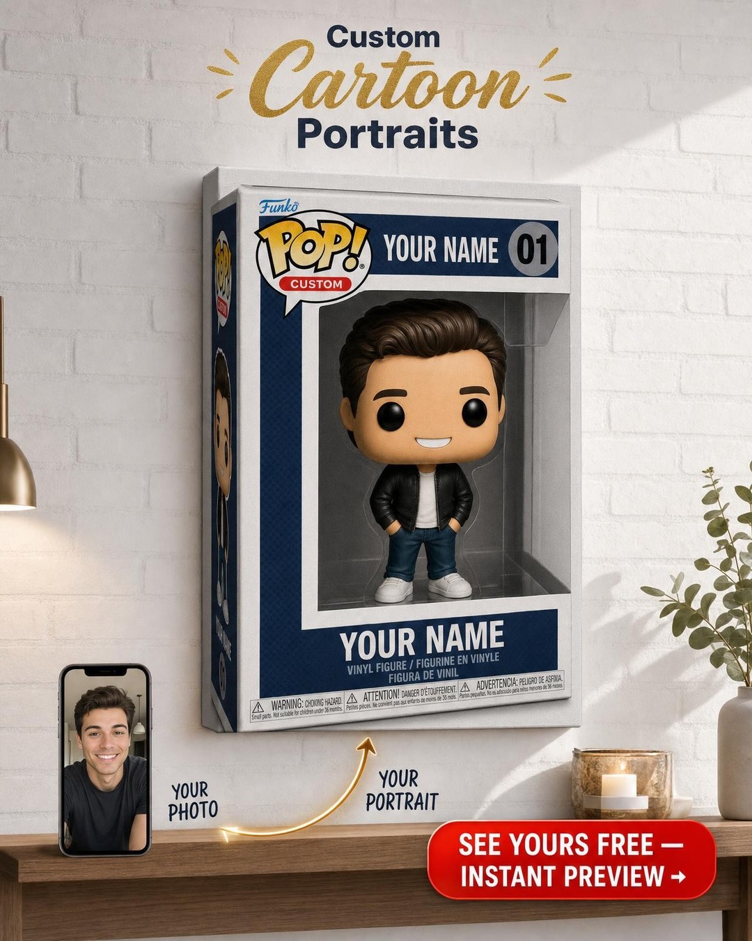Custom FunkoPop Single Man Portrait — Whimsical Canvas Art
