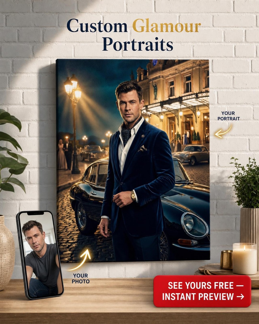 Custom Royal Single-Man Portrait — Heroic Gentleman Canvas from Photo