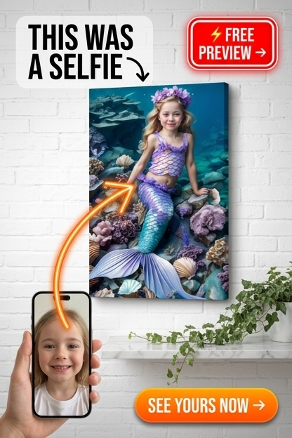 Mermaid-Themed Custom Portrait from Photo | Personalized Canvas Gift for Kids