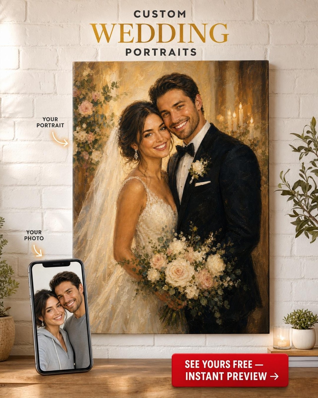 Mr & Mrs Wedding Portrait Custom Portrait from Photo | Personalized Canvas Gift