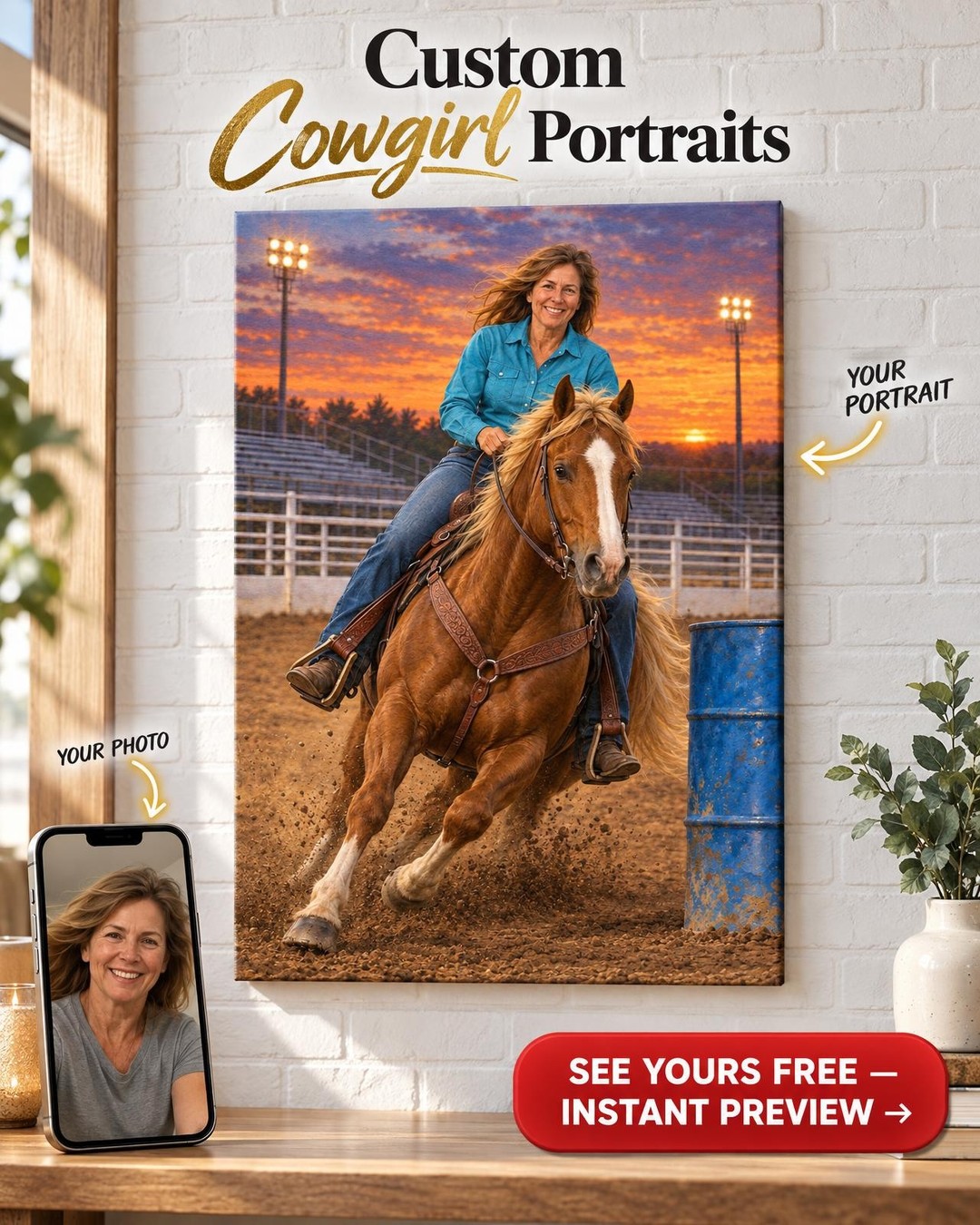 Personalized Barrel Racer Portrait