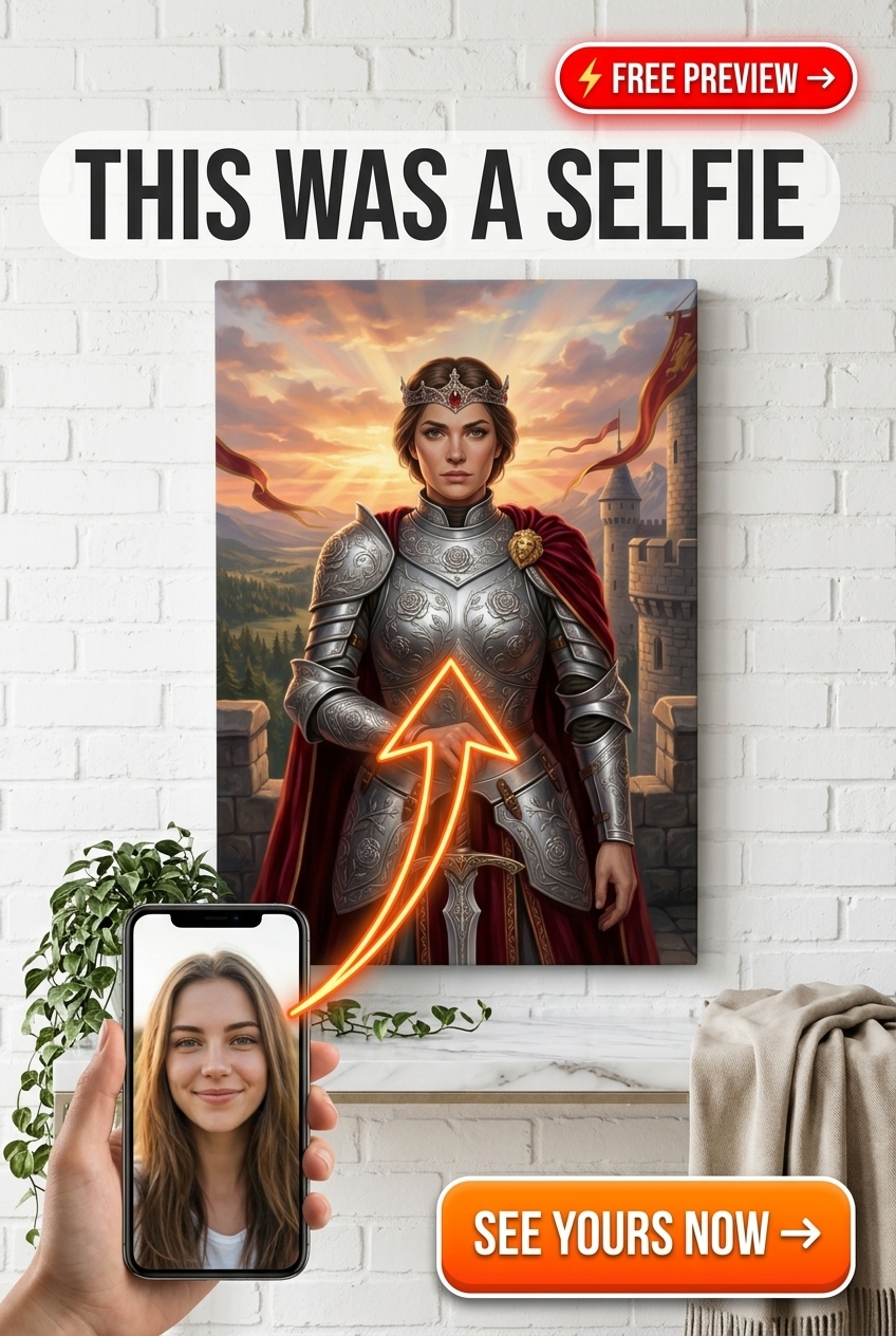 Custom Knight Woman Portrait — Heroic Armor Canvas from Photo