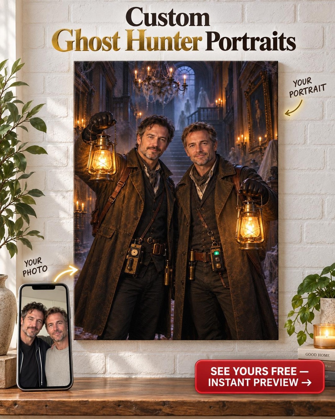 Ghost Hunters Custom Portrait from Photo | Personalized Gift for Two Men