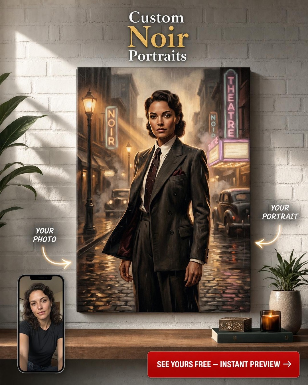 Custom Gothic Woman Portrait — Heroic Vintage Canvas from Photo