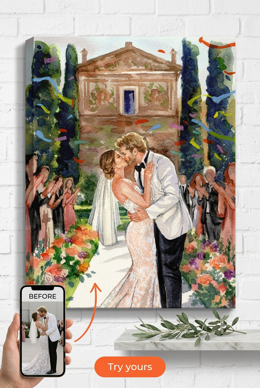 Custom Wedding Couple Portrait — Romantic Watercolor Canvas