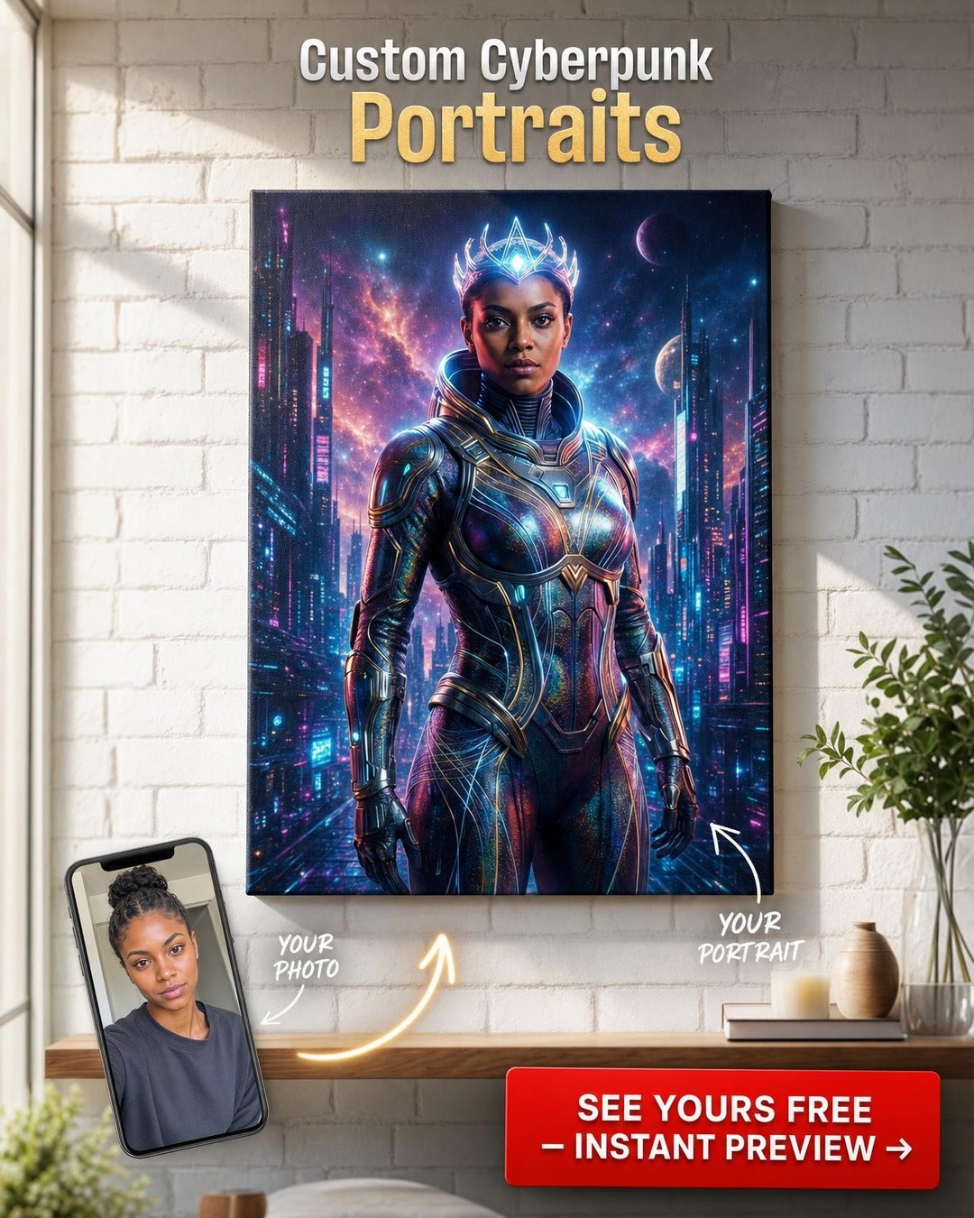 Custom Sci-Fi Man Portrait — Heroic Space Superhero Canvas