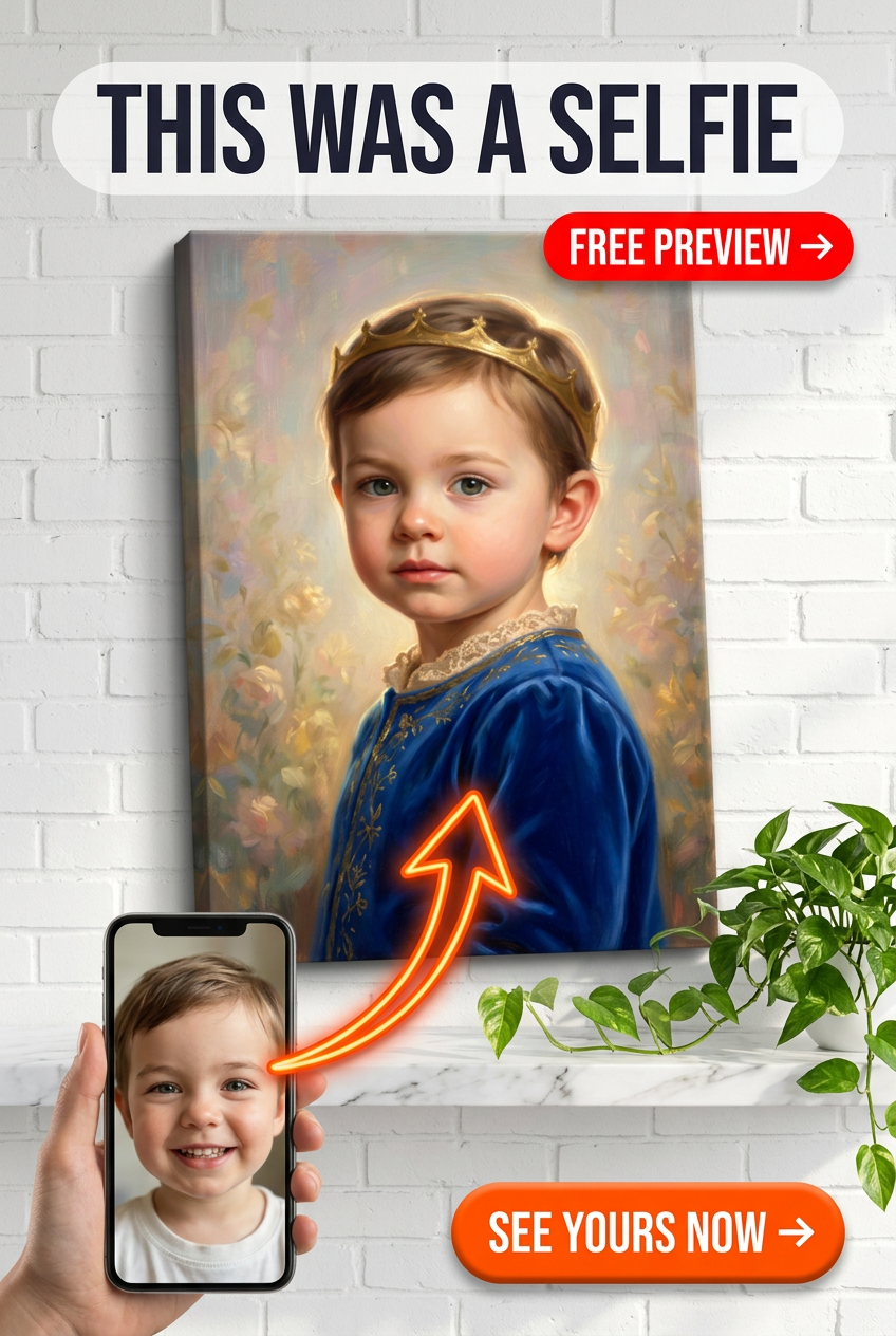 Custom Royal Boy Portrait — Whimsical Prince Canvas from Photo