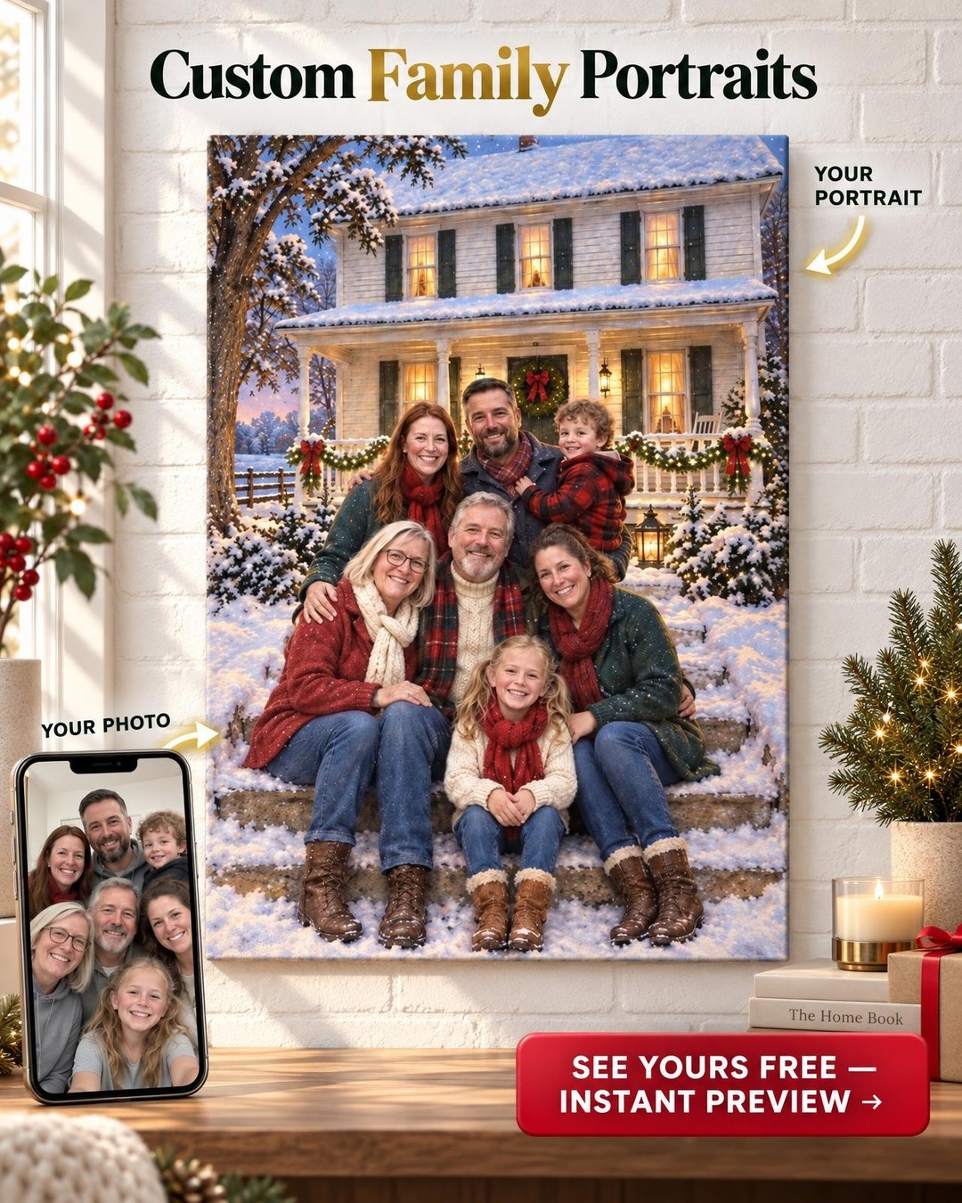 Christmas at Grandma's House Custom Portrait from Photo | Personalized Childhood Home Gift