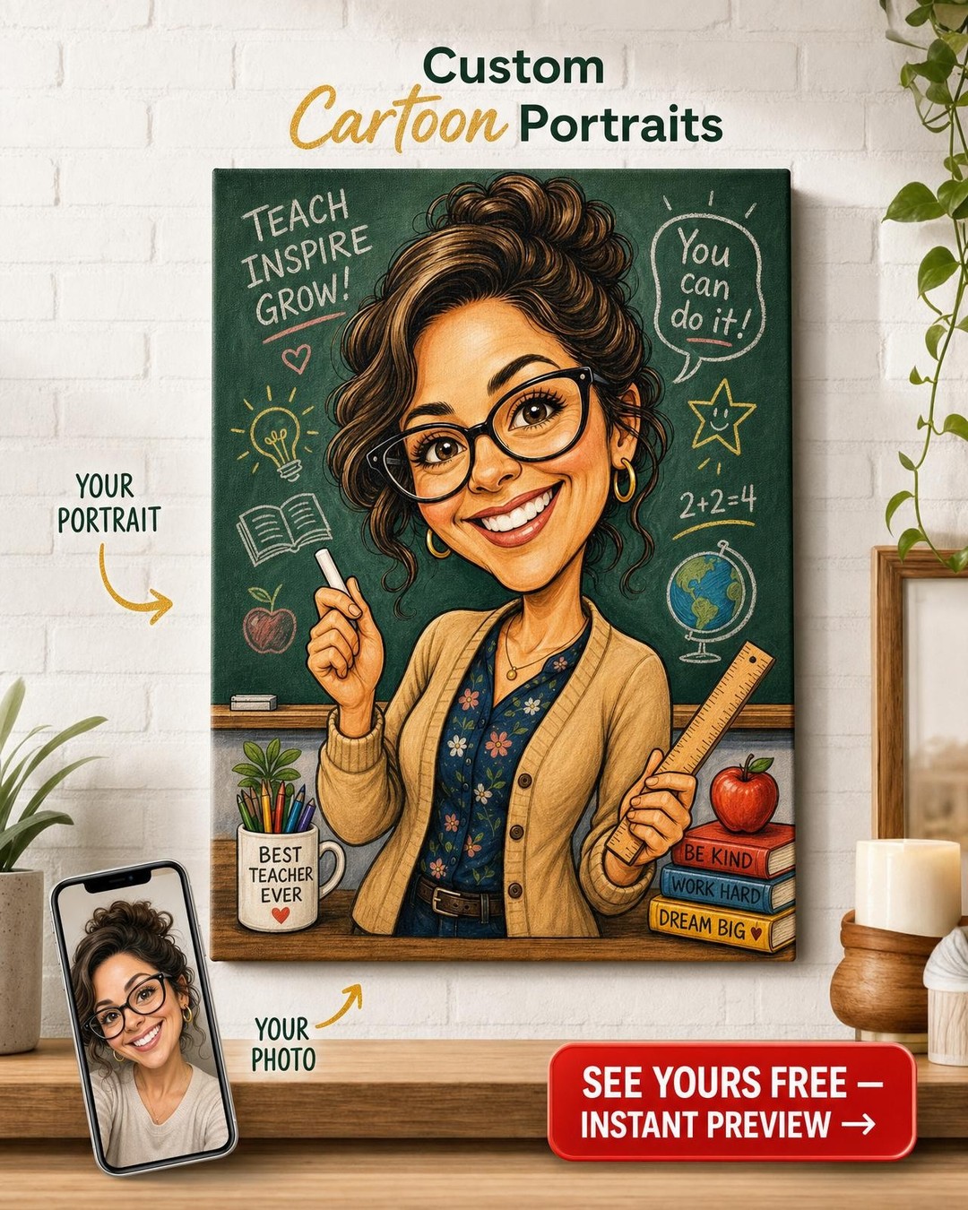 Custom Caricature Portrait for Her: Empowerment Art