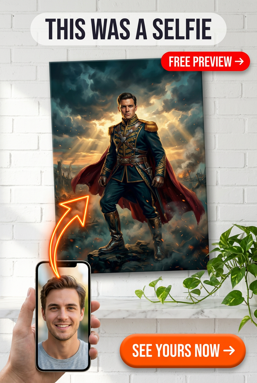 Custom Royal Man Portrait — Heroic Military Canvas from Photo