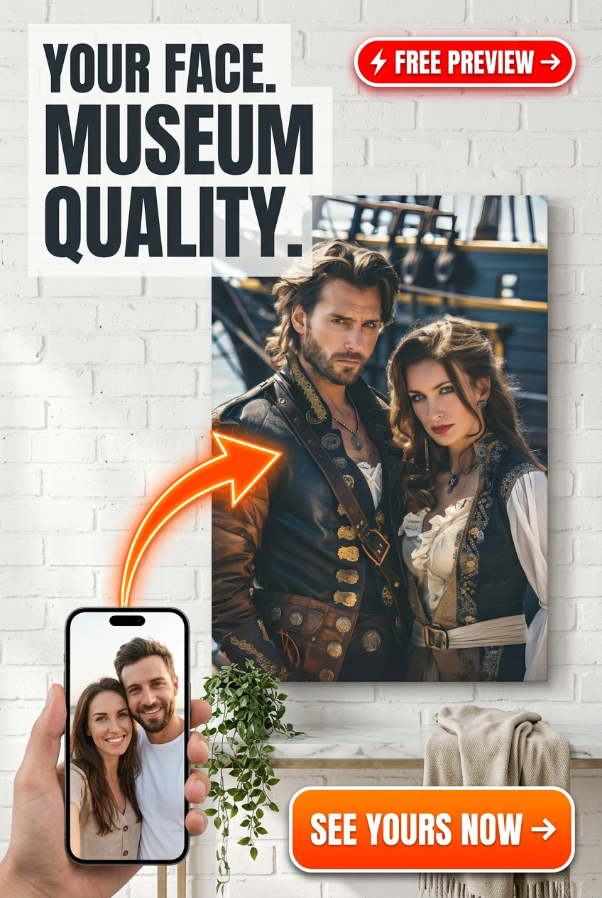 Pirate-Inspired Custom Portrait from Photo | Personalized Gift for Couples