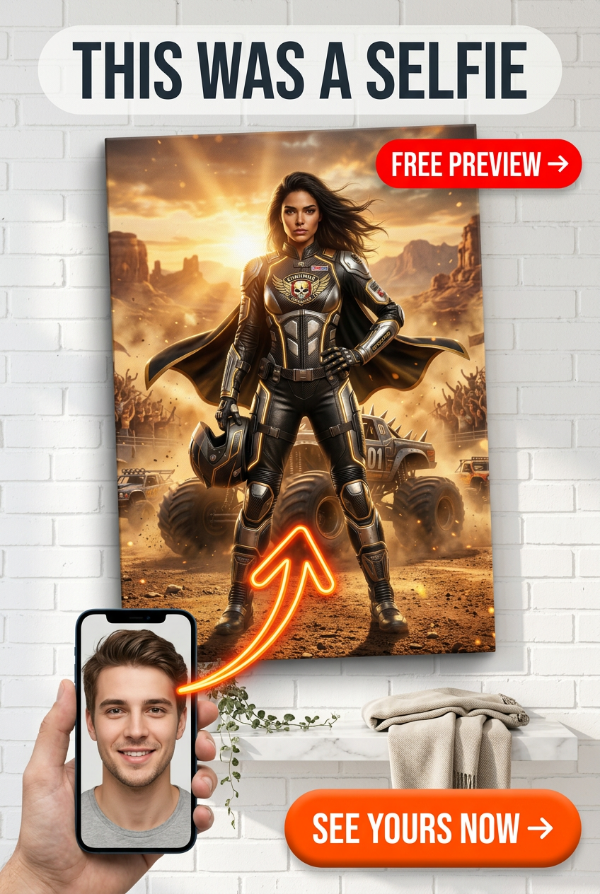 Custom Sci-Fi Man Portrait — Heroic Armor & Desert Landscape Canvas