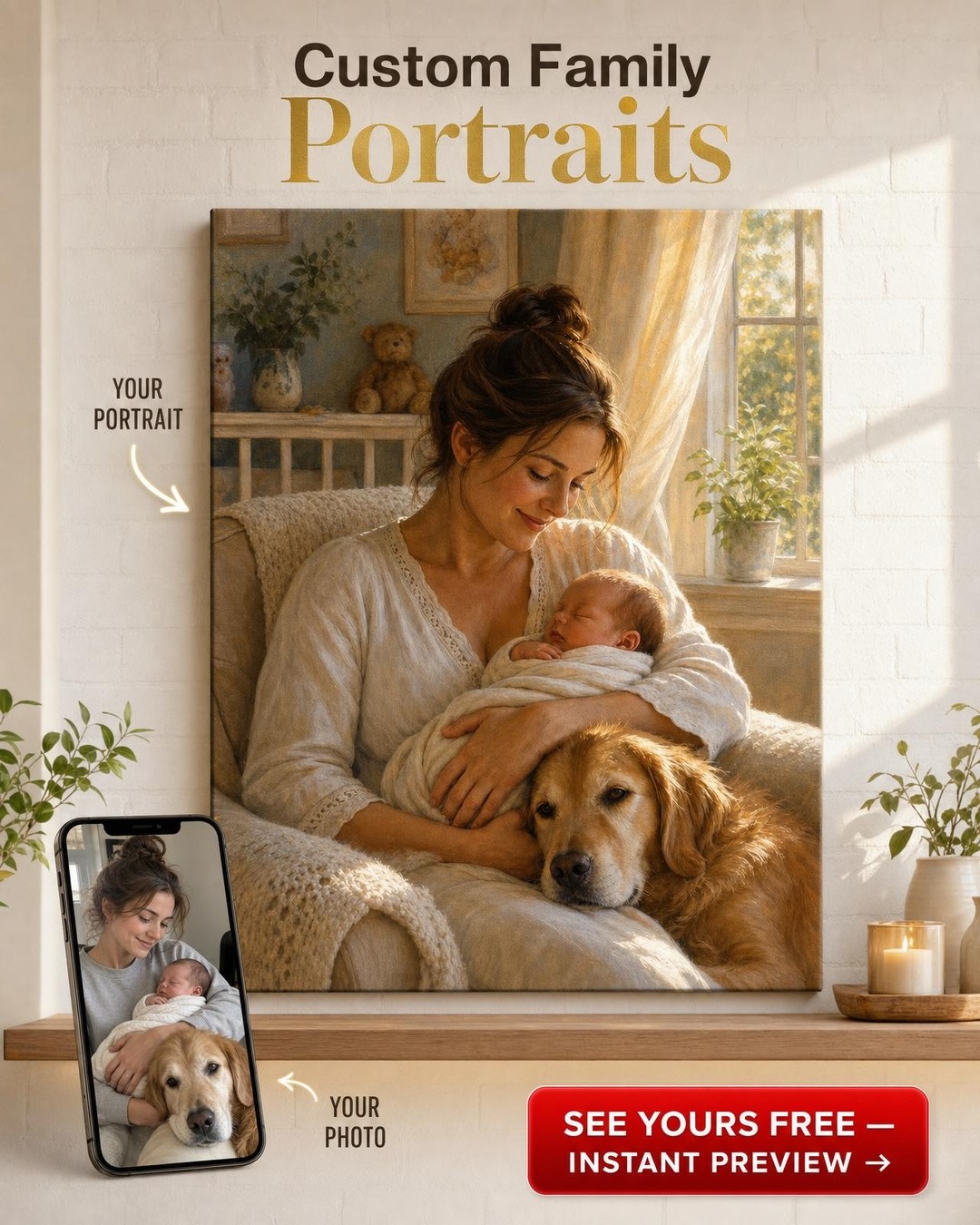 Custom New Mom & Baby Portrait Canvas