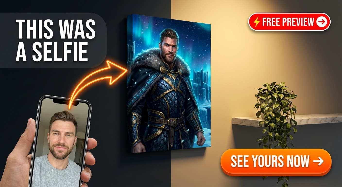 Custom Norse Warrior Portrait — Heroic Man Canvas from Photo