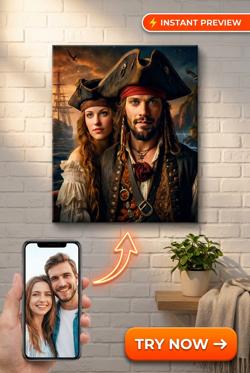 Pirate Custom Portrait from Photo | Personalized Canvas Gift for Couples