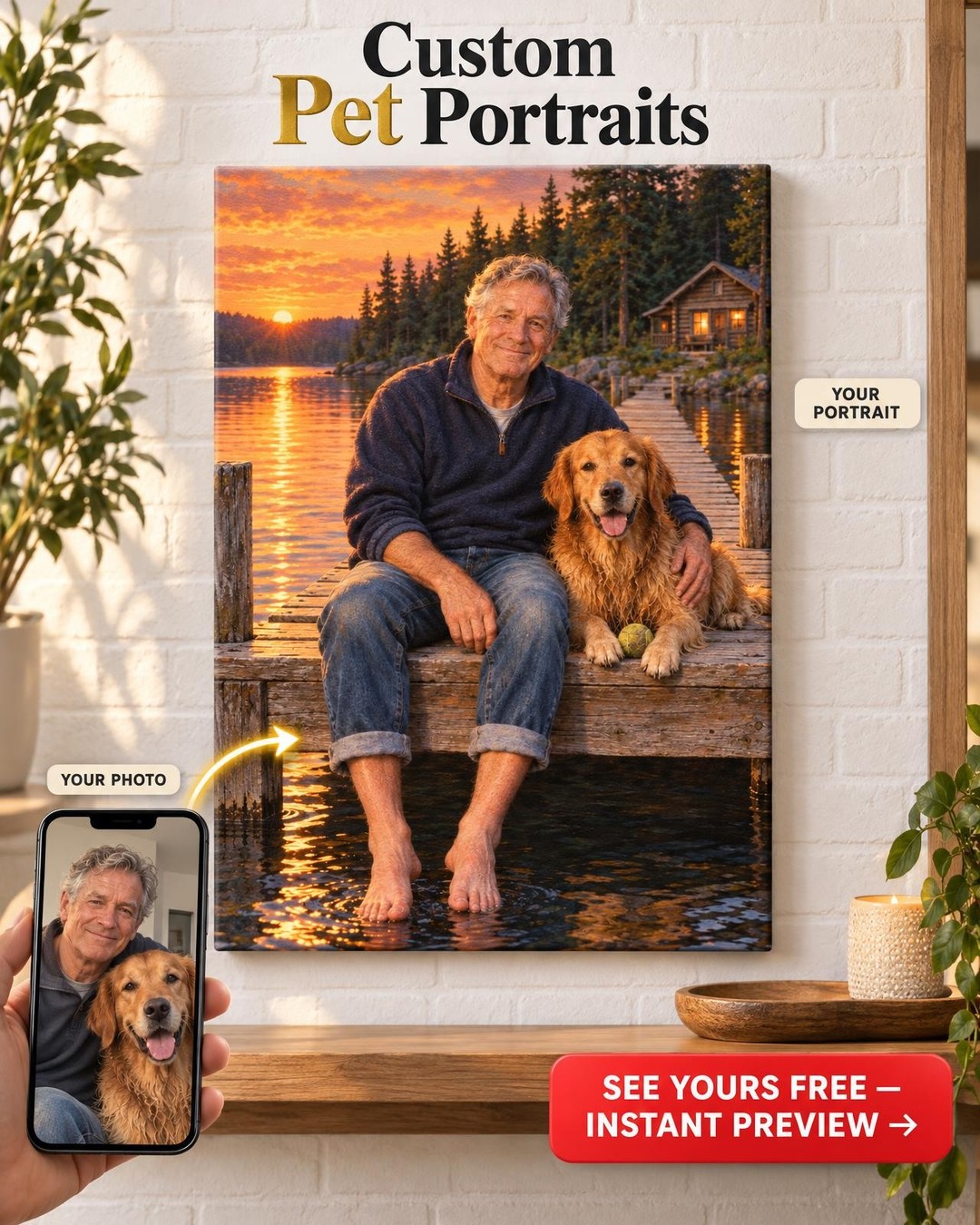 Our Favorite Lake Custom Portrait from Photo | Personalized Me and My Dog Gift