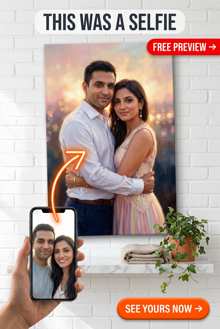 Custom Impressionist Couple Portrait — Romantic Floral Canvas from Photo