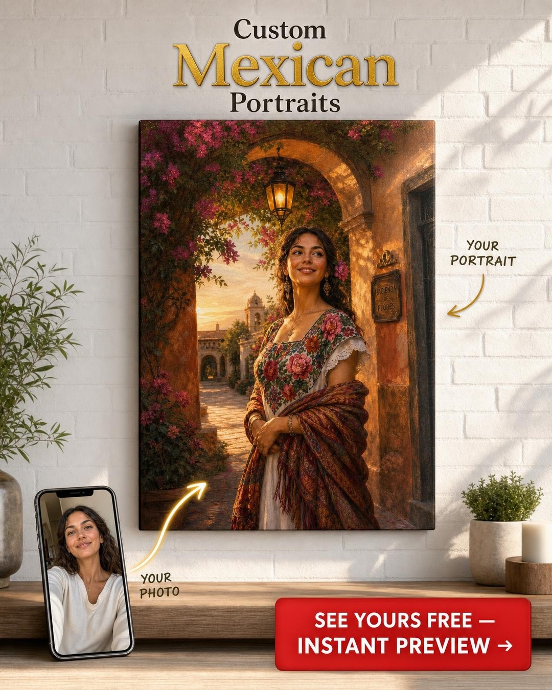 Rose of the Hacienda Custom Portrait from Photo | Personalized For Her Gift