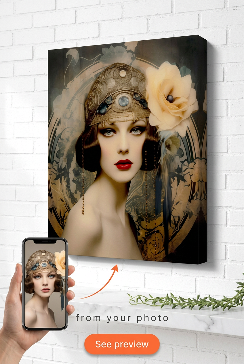 "Custom Portrait with a Vintage Touch from Photo | Personalized Canvas Gift for Her"