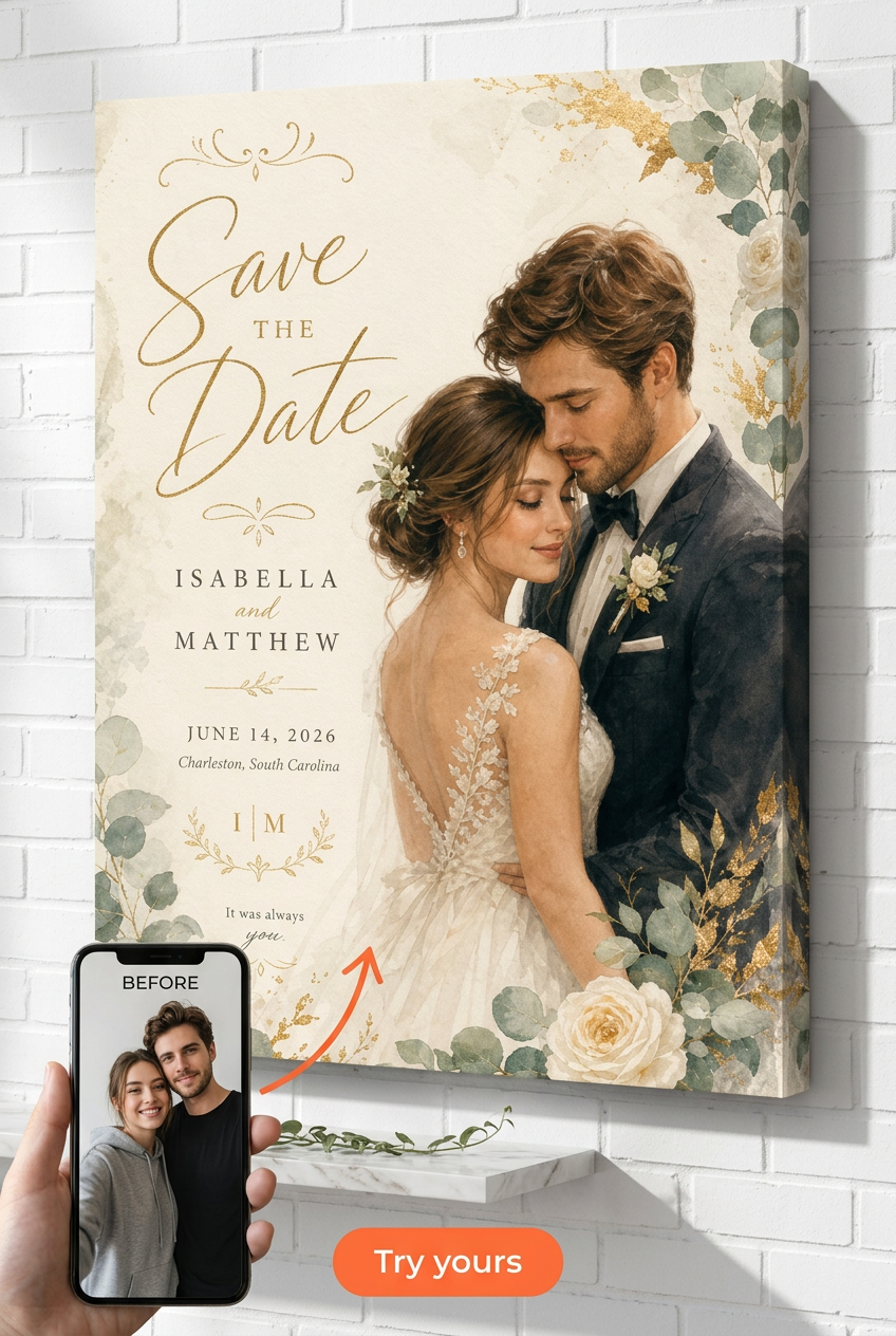 Custom Wedding Couple Portrait — Romantic AI Art from Photo