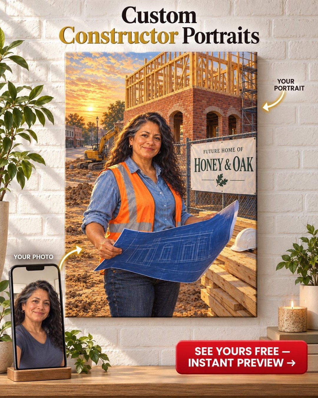Sunrise on Building Site Custom Portrait from Photo | Personalized Dream Builder Gift