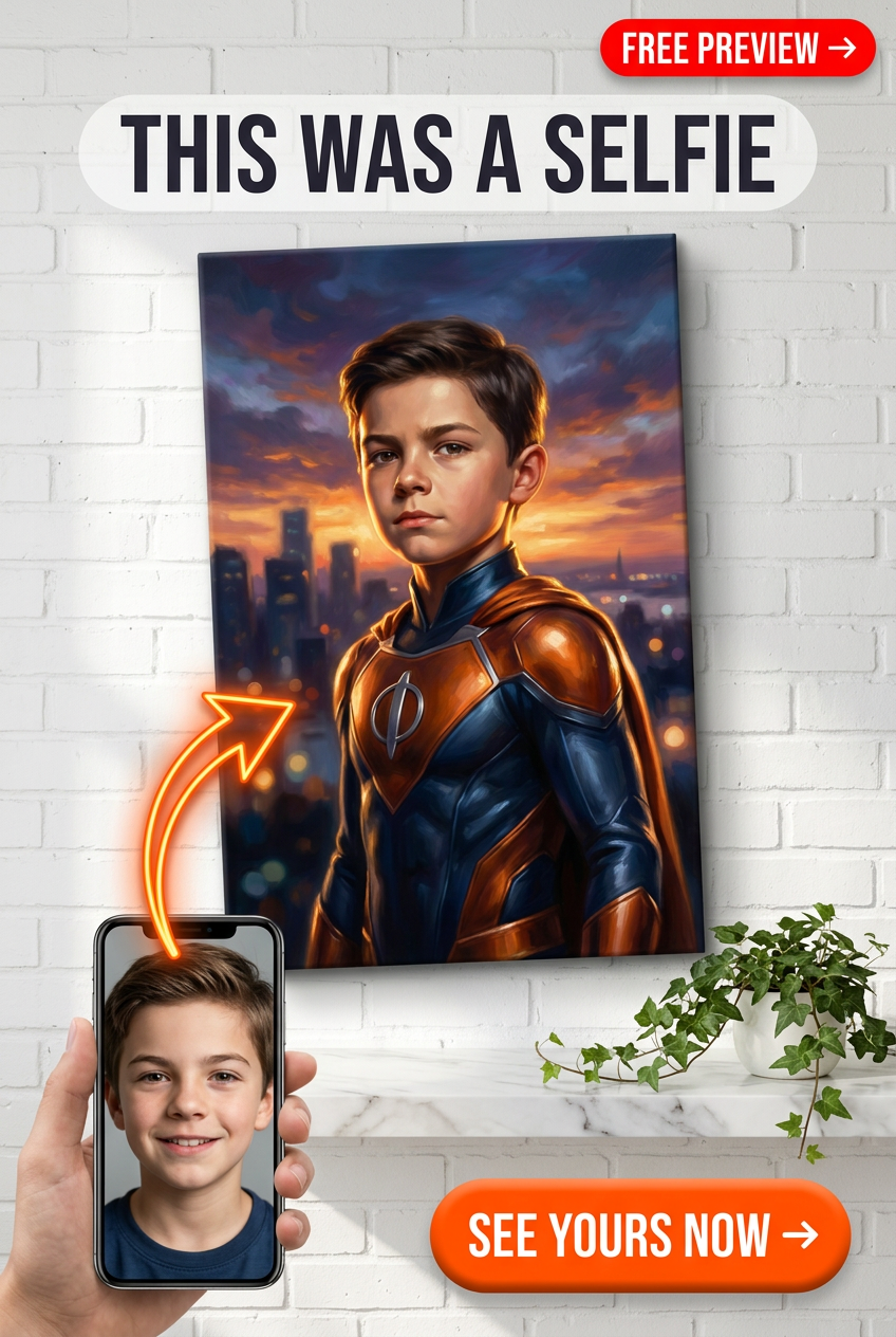 Custom Superhero Portrait for Boys — Heroic Canvas Art from Photo