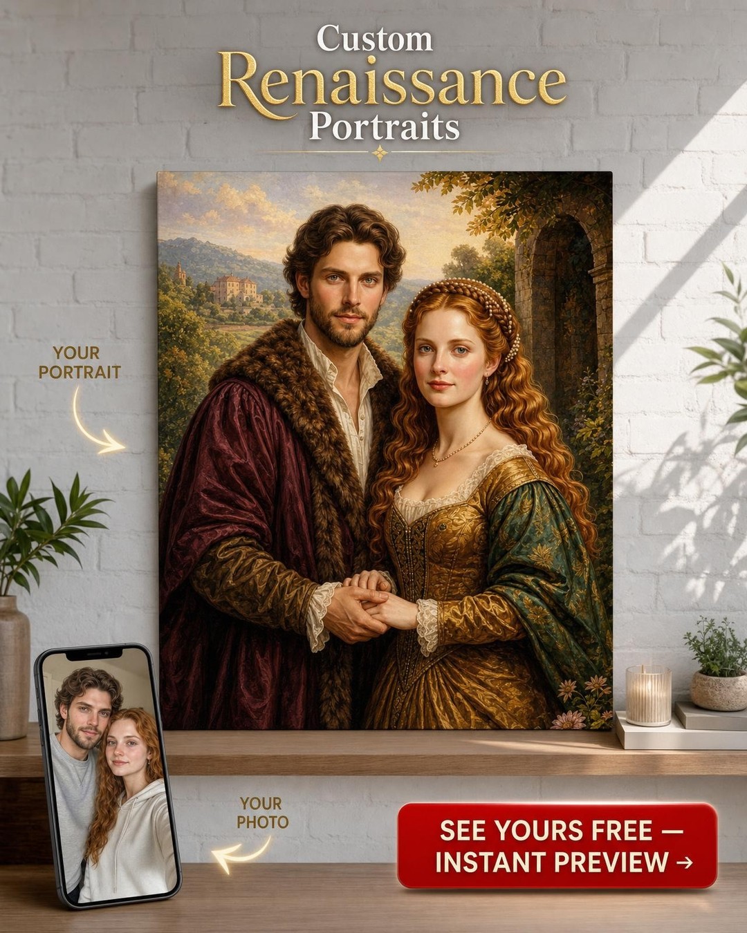 Renaissance Costume Custom Portrait from Photo | Personalized Canvas Gift